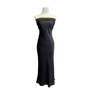RNWY Black Metallic Crinkle Strapless Column Maxi Dress XS Subversive Y2K V-Back